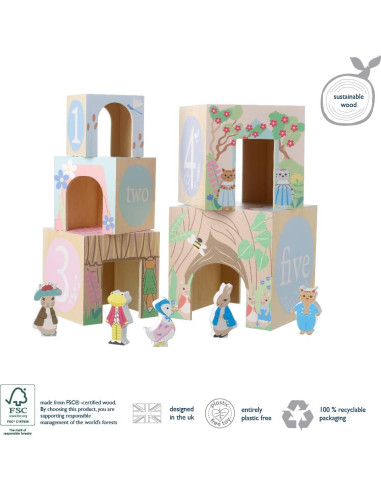 Cubos de Apilamiento de Madera Peter Rabbit - 5 Cubos y Figuras