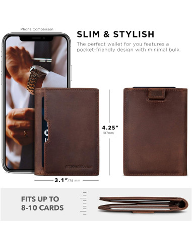 Cartera Bifold de Cuero SERMAN BRANDS con Bloqueo RFID - Marrón