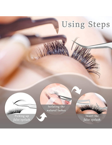 6 Pinzas para Extensiones de Pestañas Mudder - Acero Inoxidable