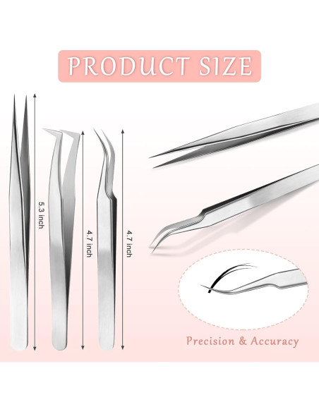 6 Pinzas para Extensiones de Pestañas Mudder - Acero Inoxidable 6 Pinzas para Extensiones de Pestañas Mudder - Acero Inoxidable