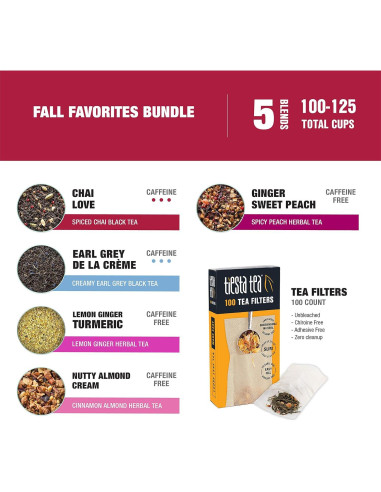 Set de Té de Otoño Tiesta Tea - 5 Mezclas Premium y 100 Filtros