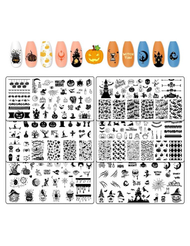 Set de 6 Placas de Estampado de Uñas Halloween Hying - Acero Inoxidable