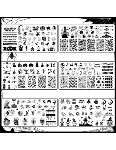 Set de 6 Placas de Estampado de Uñas Halloween Hying - Acero Inoxidable