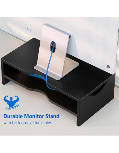 Soporte Elevador de Monitor Zimilar 2 Niveles Madera Negro