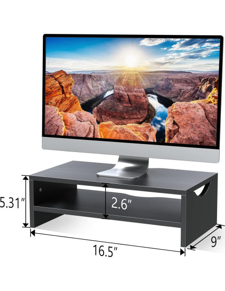 Soporte Elevador de Monitor Zimilar 2 Niveles Madera Negro Soporte Elevador de Monitor Zimilar 2 Niveles Madera Negro