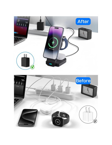 Estación de Carga 3 en 1 OUNAIDE para iPhone, Apple Watch y AirPods