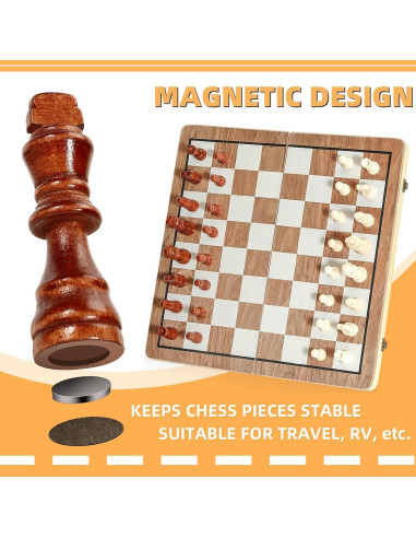Juego de Ajedrez Magnético de Madera Kiapeak 39.37 cm Plegable