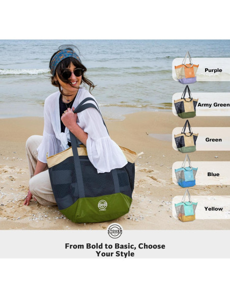 Bolsa de Playa Grande STOVER Verde Militar Plegable con Bolsillos Bolsa de Playa Grande STOVER Verde Militar Plegable con Bolsillos