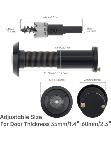 Mirilla de Puerta HOJLKLD de Latón Negro 200 Grados 16 mm