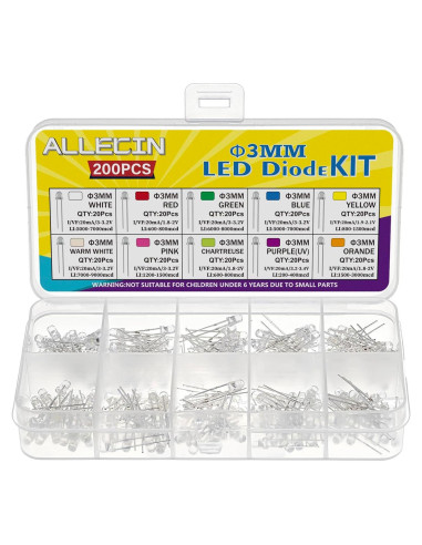 Kit de Diodos LED 3MM 200PCS ALLECIN 10 Colores