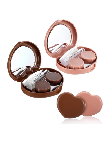 Estuche para Lentes de Contacto XLIUAX 2 Pcs Corazón Marrón Estuche para Lentes de Contacto XLIUAX 2 Pcs Corazón Marrón