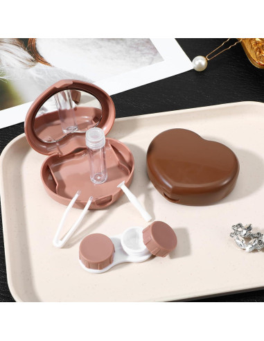 Estuche para Lentes de Contacto XLIUAX 2 Pcs Corazón Marrón