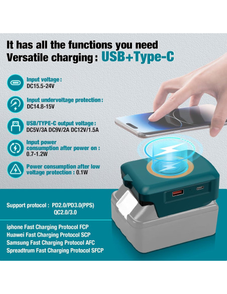 Adaptador Cargador Inalámbrico Rápido Fybemax para Makita 18V Adaptador Cargador Inalámbrico Rápido Fybemax para Makita 18V