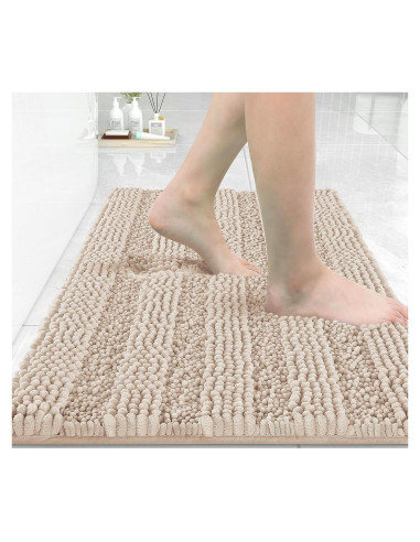 Alfombra de Baño Yimobra 61x43 cm Antideslizante Chenille Beige/Rosa