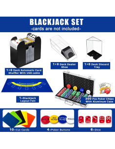 Conjunto de Juego de Casino Aoriher con 300 Fichas y Barajador 2