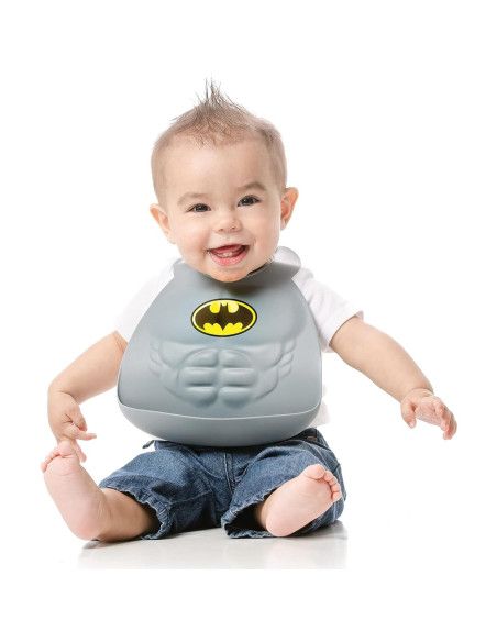 Babero de Silicona Batman Bumkins para Bebés 6-24 Meses Babero de Silicona Batman Bumkins para Bebés 6-24 Meses