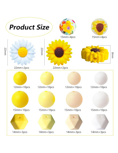 104 Piezas Perlas de Silicona JEBBO para Joyería Amarillo Blanco