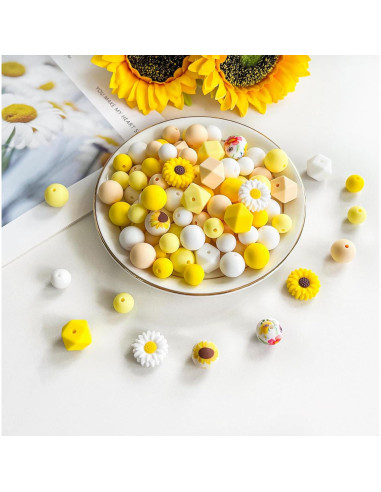 104 Piezas Perlas de Silicona JEBBO para Joyería Amarillo Blanco