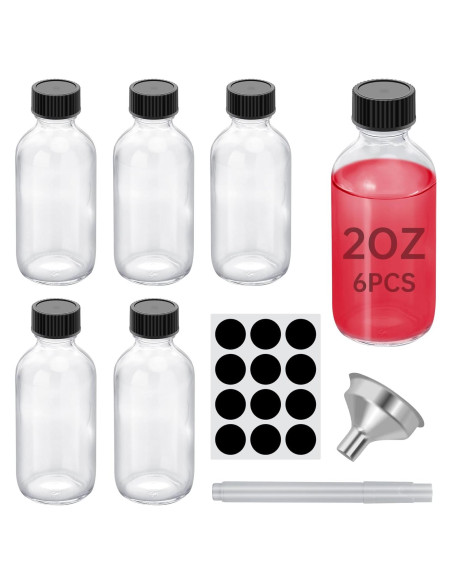 6 Botellas de Vidrio 60ml REUJIHXY con Tapas y Embudos 6 Botellas de Vidrio 60ml REUJIHXY con Tapas y Embudos