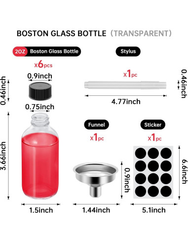6 Botellas de Vidrio 60ml REUJIHXY con Tapas y Embudos