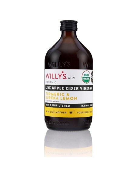 Vinagre de Sidra de Manzana Orgánico Willy 500 ml con Cúrcuma y Limón Vinagre de Sidra de Manzana Orgánico Willy 500 ml con Cúrcuma y Limón