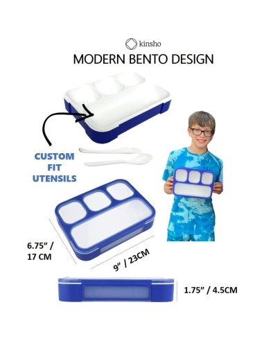 Caja de Almuerzo Bento Kinsho Azul Denim 4 Compartimentos 1000ml
