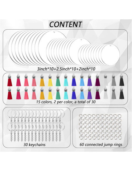 Juego de 150 Llaveros Acrílicos en Blanco Myzzxt - Tamaños Mixtos Juego de 150 Llaveros Acrílicos en Blanco Myzzxt - Tamaños Mixtos