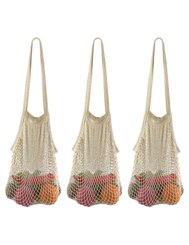 Bolsas de Compras Reutilizables de Malla de Algodón Beige