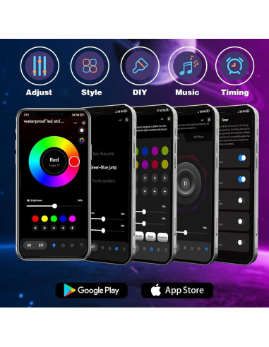 Luces de tira LED exteriores KSIPZE 5.0m IP68 RGB con Bluetooth