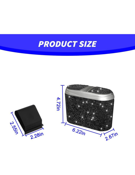 Bote de Basura para Auto Mandark con Tapa - Cristal Brillante Negro Bote de Basura para Auto Mandark con Tapa - Cristal Brillante Negro