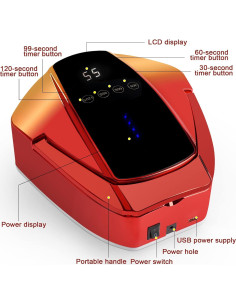 Lámpara de Uñas LED Inalámbrica LINSSY 96W Rojo con Mango 2