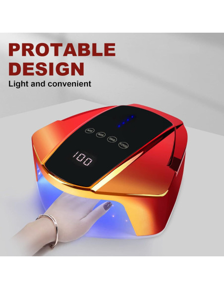 Lámpara de Uñas LED Inalámbrica LINSSY 96W Rojo con Mango Lámpara de Uñas LED Inalámbrica LINSSY 96W Rojo con Mango