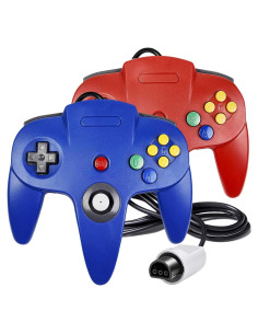 Controlador Clásico N64 Burcica con Cable 2 Piezas Rojo y Azul