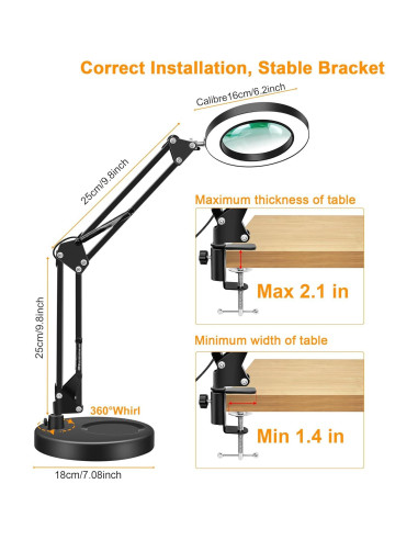 Lupa de 10X Hviww con Luz LED y Soporte Ajustable