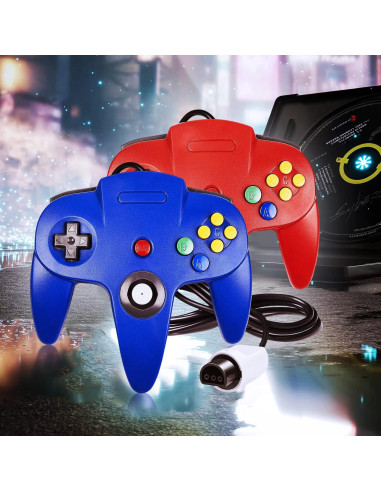 Controlador Clásico N64 Burcica con Cable 2 Piezas Rojo y Azul