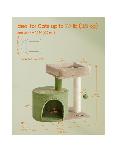 Torre para Gatos Feandrea con Poste de Rascado y Perchero 52.5x38x47cm Torre para Gatos Feandrea con Poste de Rascado y Perchero 52.5x38x47cm