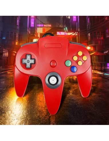 Controlador Clásico N64 Burcica con Cable 2 Piezas Rojo y Azul