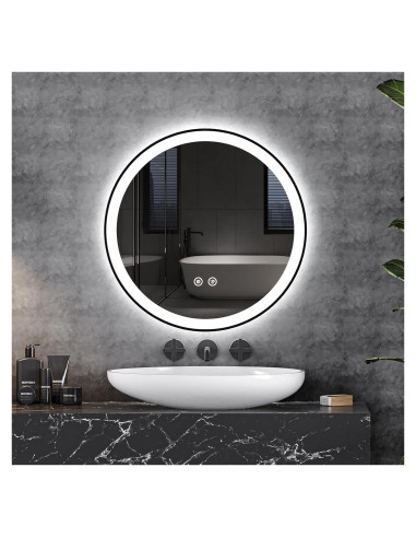 Espejo de Baño LED Redondo GAOMON 61x61 cm con Luz Táctil