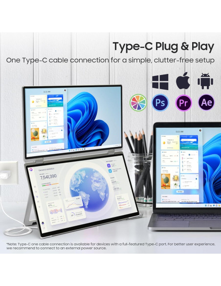 Monitor Doble Plegable 15.6" Wisecoco IPS 1080P HDMI USB-C Monitor Doble Plegable 15.6" Wisecoco IPS 1080P HDMI USB-C