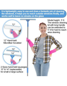 Kit de limpieza de ventanas AMERWASH PLUS con mango extensible 175 cm 2