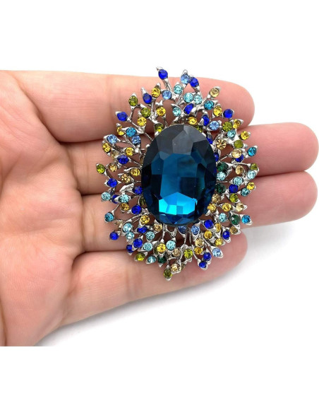 Broche de Cristal de Circonita Cubica YOQUCOL Azul 6.4x4.9cm Broche de Cristal de Circonita Cubica YOQUCOL Azul 6.4x4.9cm