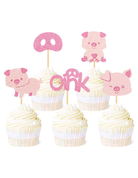 Decoraciones de Cupcake Cerdito Rosa Ercadio - 25 Piezas Decoraciones de Cupcake Cerdito Rosa Ercadio - 25 Piezas