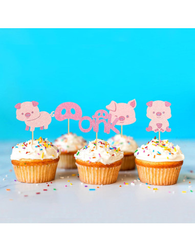 Decoraciones de Cupcake Cerdito Rosa Ercadio - 25 Piezas