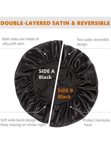 Bonete de satén reversible Himoswis para dormir - Grande, Negro Bonete de satén reversible Himoswis para dormir - Grande, Negro