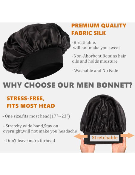 Bonete de satén reversible Himoswis para dormir - Grande, Negro Bonete de satén reversible Himoswis para dormir - Grande, Negro