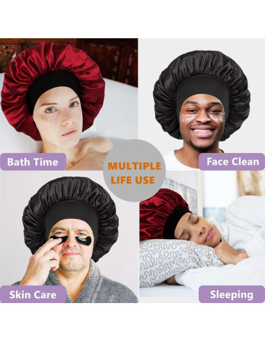 Bonete de satén reversible Himoswis para dormir - Grande, Negro