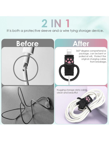 Protector de Cable de Silicona SAISN Garras de Gato Negro 2 en 1