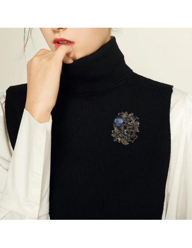 Broche de Flor Brillante SELOVO con Rhinestones Tono Dorado