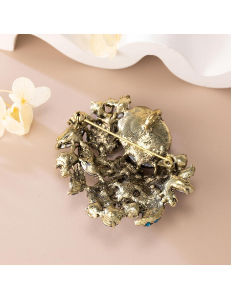 Broche de Flor Brillante SELOVO con Rhinestones Tono Dorado Broche de Flor Brillante SELOVO con Rhinestones Tono Dorado