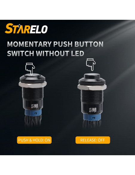 Interruptor Momentáneo LED 12mm STARELO 5pcs Carcasa Negra Interruptor Momentáneo LED 12mm STARELO 5pcs Carcasa Negra